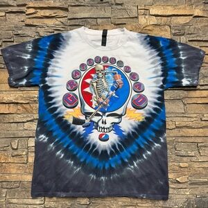 Grateful Dead Hockey Tie Dye T Shirt Mens Large White Blue Band VTG Music Band